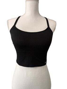 PINK Active Black Seamless Longline Sports Bra Crop Tank Adjustable Straps Sz L